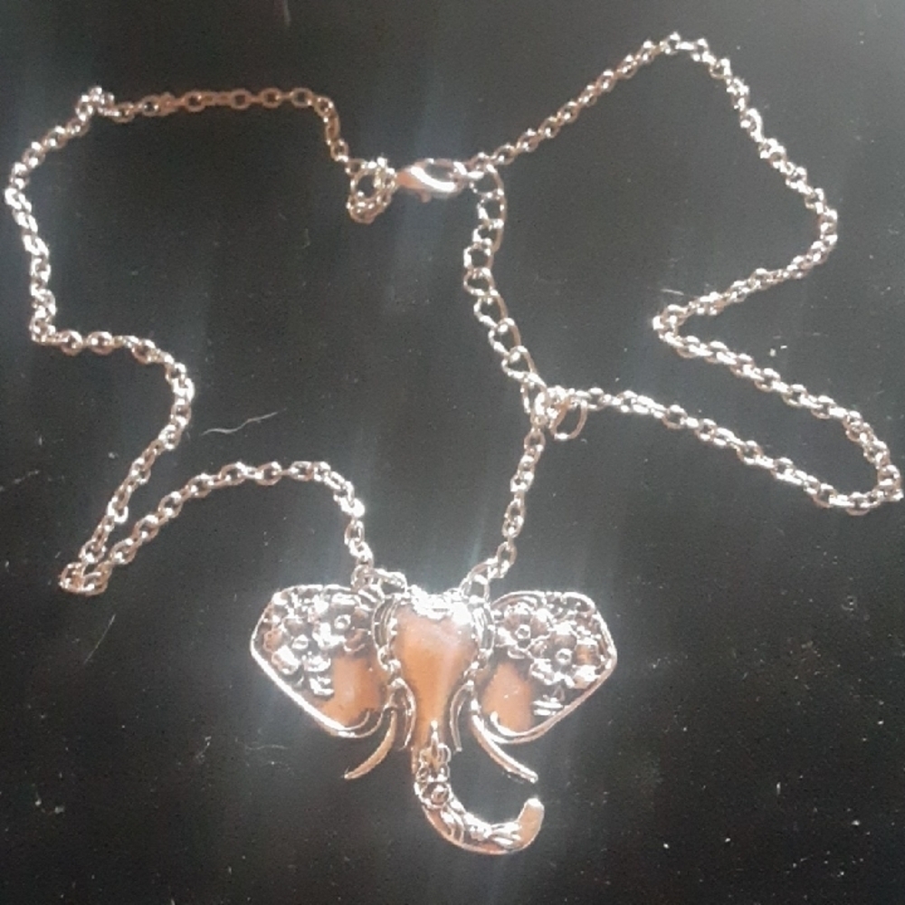 Elephant Pendant Silver Tone Necklace